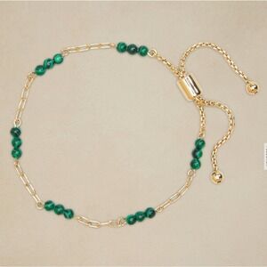 Banana Republic Green Malachite Bead Gold Tone Slider Bracelet 579308-01-1 NEW